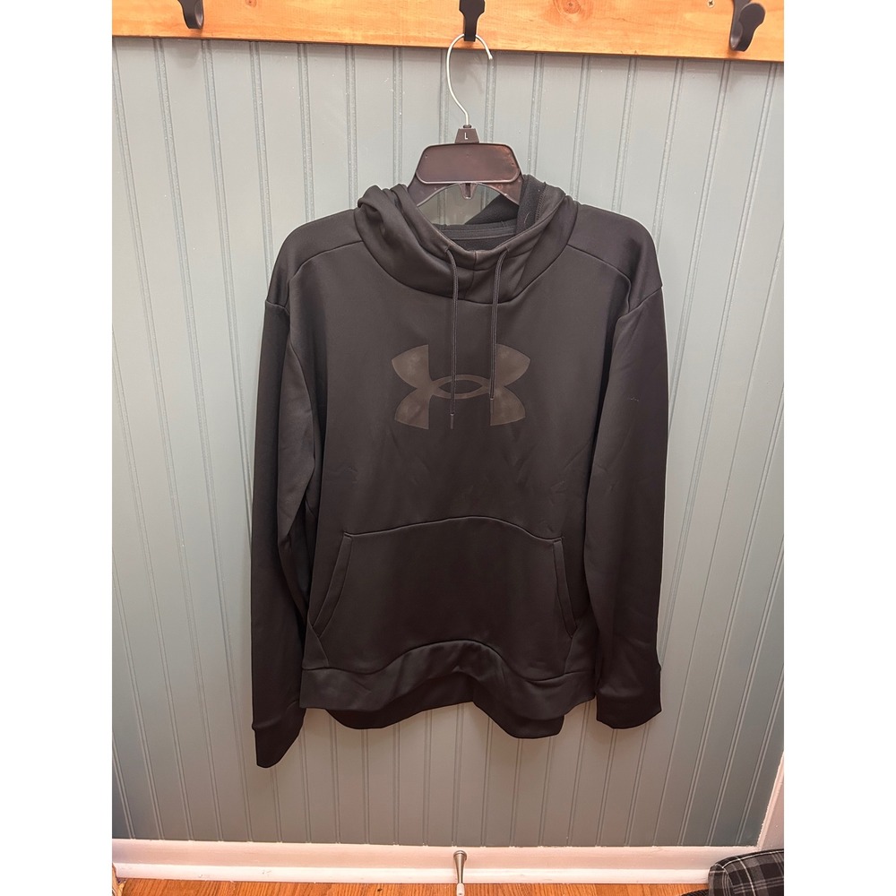 Under Armour Womens XL Black Fleece Pullover Hoodie Loose Fit Logo Sweatshirt